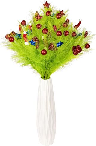 YUGALI 6pcs Faux Christmas Pampas Grass Décor 36"/3ft Large Artificial Fluffy Floral Branches Tall Lime Green Xmas Tree Filler Topper Boho Home Indoor Arrangement Decoration for Floor Vase in Saudi Arabia
