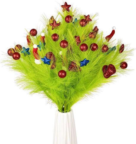 YUGALI 6pcs Faux Christmas Pampas Grass Décor 36"/3ft Large Artificial Fluffy Floral Branches Tall Lime Green Xmas Tree Filler Topper Boho Home Indoor Arrangement Decoration for Floor Vase in Saudi Arabia