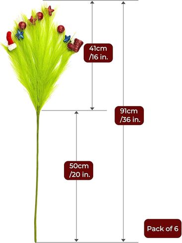 YUGALI 6pcs Faux Christmas Pampas Grass Décor 36"/3ft Large Artificial Fluffy Floral Branches Tall Lime Green Xmas Tree Filler Topper Boho Home Indoor Arrangement Decoration for Floor Vase in Saudi Arabia