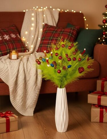 YUGALI 6pcs Faux Christmas Pampas Grass Décor 36"/3ft Large Artificial Fluffy Floral Branches Tall Lime Green Xmas Tree Filler Topper Boho Home Indoor Arrangement Decoration for Floor Vase in Saudi Arabia