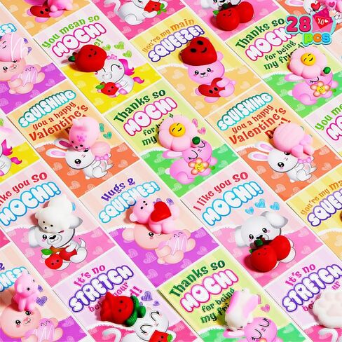 JOYIN 28 Pack Gift Cards with Kawaii Mochi Squishy Toys, Sea Animals Mochi Squeeze, Stress Relief Fidget Toys for Kids Classroom Exchange, Party Favors Prizes in Saudi Arabia
