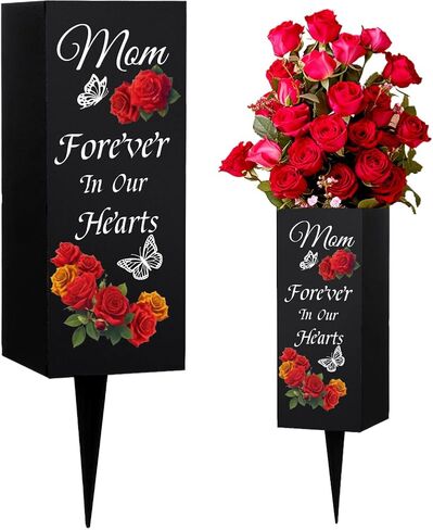 WEBEEDY Mom Cemetery Vases ديكورات للقبر مع المسامير والورود والفراشات المزهريات المعدنية ديكورات القبر لعلامة ذاكرة المقبرة ليوم ذكرى عيد الأب، قطعة واحدة، 3x8 بوصة in Saudi Arabia