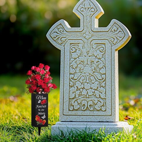 WEBEEDY Mom Cemetery Vases ديكورات للقبر مع المسامير والورود والفراشات المزهريات المعدنية ديكورات القبر لعلامة ذاكرة المقبرة ليوم ذكرى عيد الأب، قطعة واحدة، 3x8 بوصة in Saudi Arabia