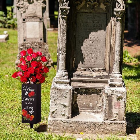 WEBEEDY Mom Cemetery Vases ديكورات للقبر مع المسامير والورود والفراشات المزهريات المعدنية ديكورات القبر لعلامة ذاكرة المقبرة ليوم ذكرى عيد الأب، قطعة واحدة، 3x8 بوصة in Saudi Arabia