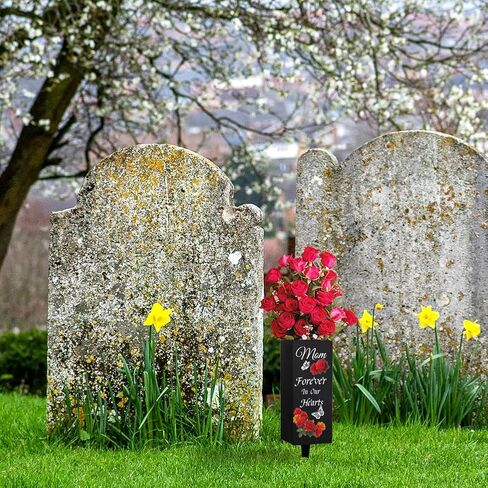 WEBEEDY Mom Cemetery Vases ديكورات للقبر مع المسامير والورود والفراشات المزهريات المعدنية ديكورات القبر لعلامة ذاكرة المقبرة ليوم ذكرى عيد الأب، قطعة واحدة، 3x8 بوصة in Saudi Arabia