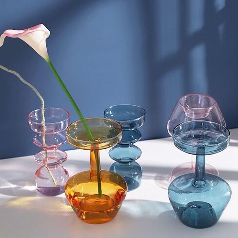 Glass Vase Nordic Transparent Table Decor Living Room Crystal Ball Flower Pot Glass Bottle Weddings Parties(Blue-A) in Saudi Arabia