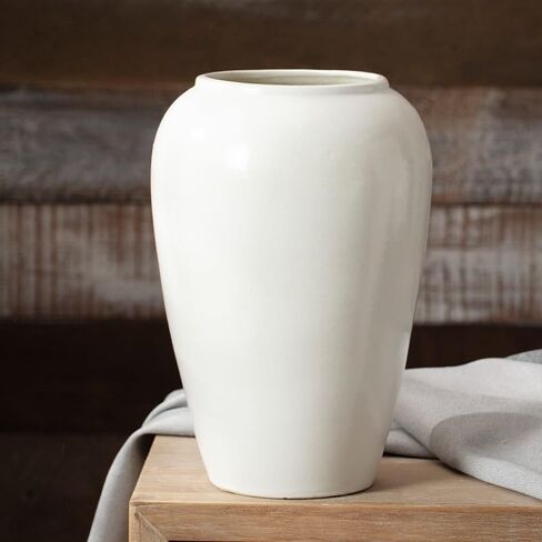 XiChenLai Short Round Grayish White Ceramic Vase Table Centerpiece Moon， Wide Mouth Terracotta Vases for Table Centerpiece, Centerpieces, Kitchen, Wedding, Gifts in Saudi Arabia