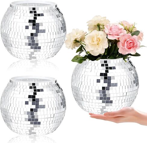 Sunmuliiiy Disco Ball Vase 9" X 7.08" 2 Pcs Disco Ball Vases for Centerpieces Silver Mirror Disco Ball Planter for Wedding Table Centerpieces Birthday Party Decoration in Saudi Arabia
