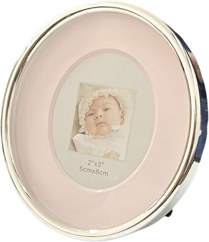 Pofectsty 2x3 Oval Mini Picture Frame for Baby Silver Zinc Alloy Pink Picture Frame Tabletop Display for Newborn Baby Kids Decoration (Pink) in Saudi Arabia