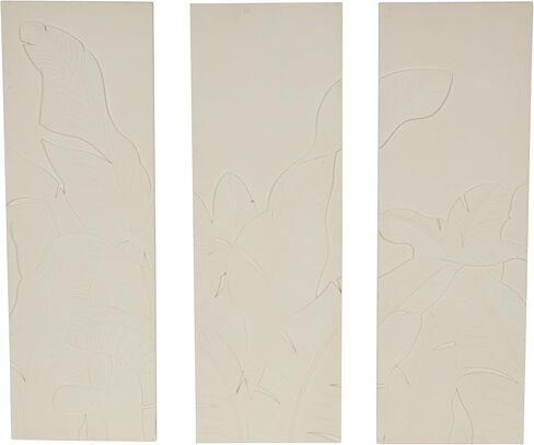 Deco 79 Wood Leaf Home Wall Decor Dimensional Relief Wall Sculpture with Sandstone Texture, Set of 3 Wall Art 16" W, 47" H, Cream in Saudi Arabia