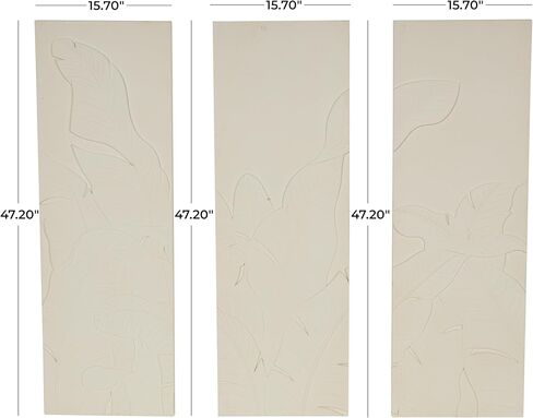 Deco 79 Wood Leaf Home Wall Decor Dimensional Relief Wall Sculpture with Sandstone Texture, Set of 3 Wall Art 16" W, 47" H, Cream in Saudi Arabia