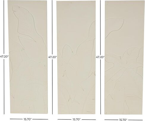 Deco 79 Wood Leaf Home Wall Decor Dimensional Relief Wall Sculpture with Sandstone Texture, Set of 3 Wall Art 16" W, 47" H, Cream in Saudi Arabia