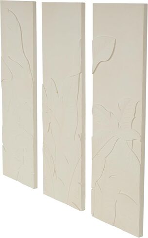 Deco 79 Wood Leaf Home Wall Decor Dimensional Relief Wall Sculpture with Sandstone Texture, Set of 3 Wall Art 16" W, 47" H, Cream in Saudi Arabia