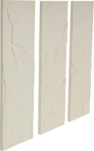 Deco 79 Wood Leaf Home Wall Decor Dimensional Relief Wall Sculpture with Sandstone Texture, Set of 3 Wall Art 16" W, 47" H, Cream in Saudi Arabia