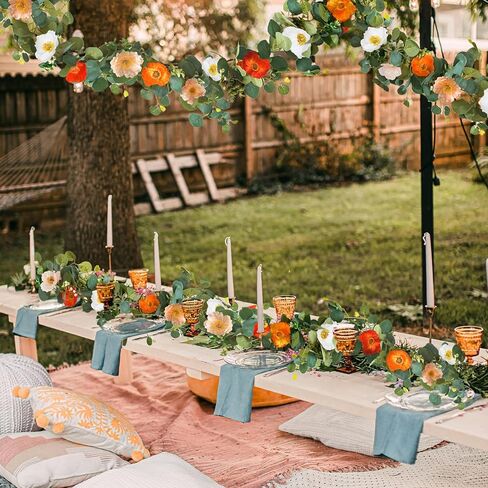 Kainonnan 5.74 FT Artificial Poppies Flower Garland, Floral Garland Greenery Vines with Eucalyptus Hanging Flowers Vines for Home Wedding Mantle Table Outdoor Decor (Mixed Colors) in Saudi Arabia