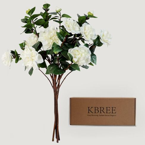 زهور بيضاء صناعية مقاس 26 بوصة من KBREE، 4 قطع من زهور الكاميليا البيضاء الكريمية، سيقان زهور طويلة للمزهريات الطويلة، زهور بيضاء صناعية للقطع المركزية، الزفاف، ديكور المنزل والمكتب in Kuwait