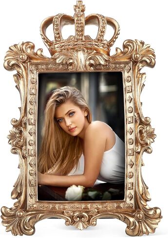 ULTNICE Vintage Golden Crown Resin Photo Frame Decorative Picture Frame with Kickstand for Tabletop and Wall Display Ideal for Weddings and Anniversaries 5.7 Inch in Saudi Arabia