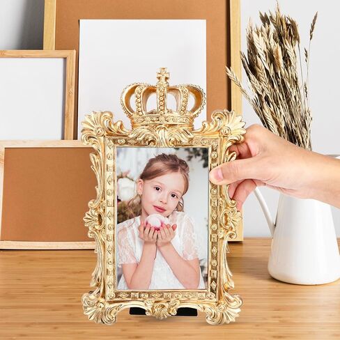 ULTNICE Vintage Golden Crown Resin Photo Frame Decorative Picture Frame with Kickstand for Tabletop and Wall Display Ideal for Weddings and Anniversaries 5.7 Inch in Saudi Arabia