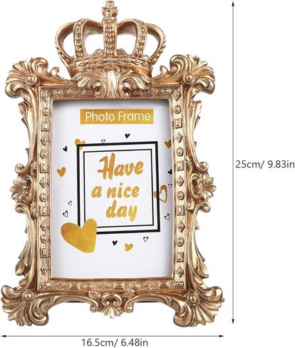 ULTNICE Vintage Golden Crown Resin Photo Frame Decorative Picture Frame with Kickstand for Tabletop and Wall Display Ideal for Weddings and Anniversaries 5.7 Inch in Saudi Arabia