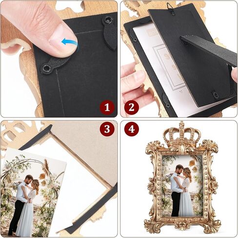 ULTNICE Vintage Golden Crown Resin Photo Frame Decorative Picture Frame with Kickstand for Tabletop and Wall Display Ideal for Weddings and Anniversaries 5.7 Inch in Saudi Arabia