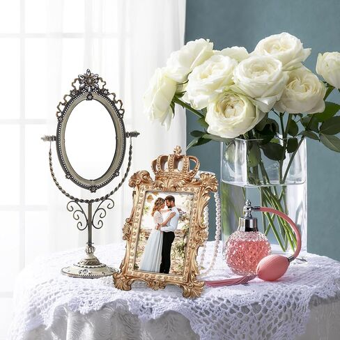 ULTNICE Vintage Golden Crown Resin Photo Frame Decorative Picture Frame with Kickstand for Tabletop and Wall Display Ideal for Weddings and Anniversaries 5.7 Inch in Saudi Arabia