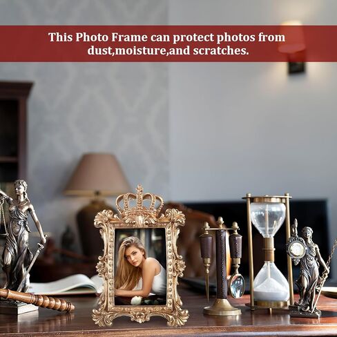 ULTNICE Vintage Golden Crown Resin Photo Frame Decorative Picture Frame with Kickstand for Tabletop and Wall Display Ideal for Weddings and Anniversaries 5.7 Inch in Saudi Arabia