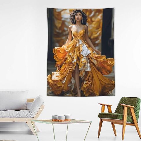 CLiqr High Fashion Runway Black Woman Tapestry Wall Hanging Aesthetic Decoration for Bedroom Living Room Wall Art Tapestries 60"x80" in Kuwait