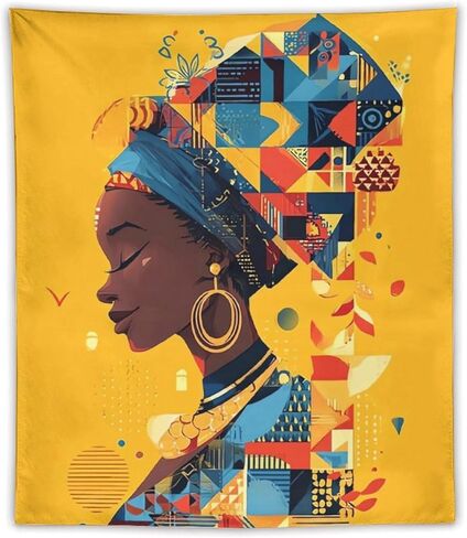 CLiqr African Wall Art Woman Bold Graphic Illustration Tapestry Wall Hanging Aesthetic Decoration for Bedroom Living Room Wall Art Tapestries 50"x60" in Kuwait