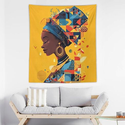 CLiqr African Wall Art Woman Bold Graphic Illustration Tapestry Wall Hanging Aesthetic Decoration for Bedroom Living Room Wall Art Tapestries 50"x60" in Kuwait