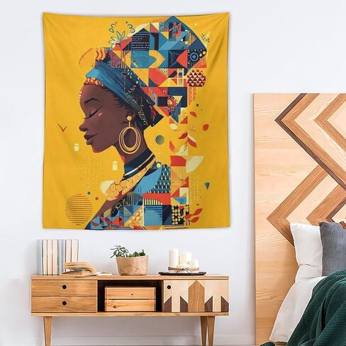 CLiqr African Wall Art Woman Bold Graphic Illustration Tapestry Wall Hanging Aesthetic Decoration for Bedroom Living Room Wall Art Tapestries 50"x60" in Kuwait