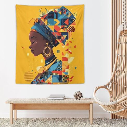 CLiqr African Wall Art Woman Bold Graphic Illustration Tapestry Wall Hanging Aesthetic Decoration for Bedroom Living Room Wall Art Tapestries 50"x60" in Kuwait