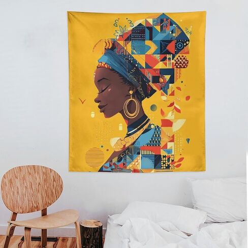 CLiqr African Wall Art Woman Bold Graphic Illustration Tapestry Wall Hanging Aesthetic Decoration for Bedroom Living Room Wall Art Tapestries 50"x60" in Kuwait