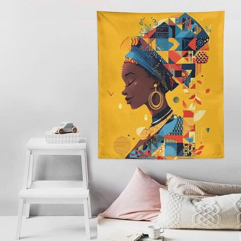CLiqr African Wall Art Woman Bold Graphic Illustration Tapestry Wall Hanging Aesthetic Decoration for Bedroom Living Room Wall Art Tapestries 50"x60" in Kuwait