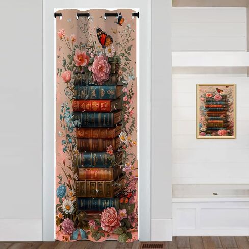 WUMINMIN Floral Butterfly Door Curtain for Doorway Privacy, Books Flowers Vintage Romantic Room Darkening Curtain for Darkening Door Drape for Kid Teens Boys Teens, 1 Panel 34" W X 80" L in Saudi Arabia