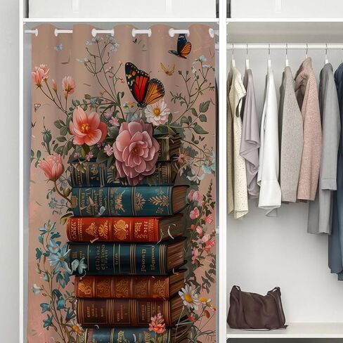 WUMINMIN Floral Butterfly Door Curtain for Doorway Privacy, Books Flowers Vintage Romantic Room Darkening Curtain for Darkening Door Drape for Kid Teens Boys Teens, 1 Panel 34" W X 80" L in Saudi Arabia