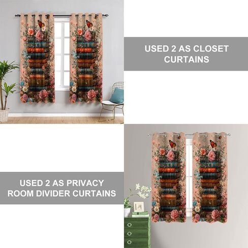 WUMINMIN Floral Butterfly Door Curtain for Doorway Privacy, Books Flowers Vintage Romantic Room Darkening Curtain for Darkening Door Drape for Kid Teens Boys Teens, 1 Panel 34" W X 80" L in Saudi Arabia
