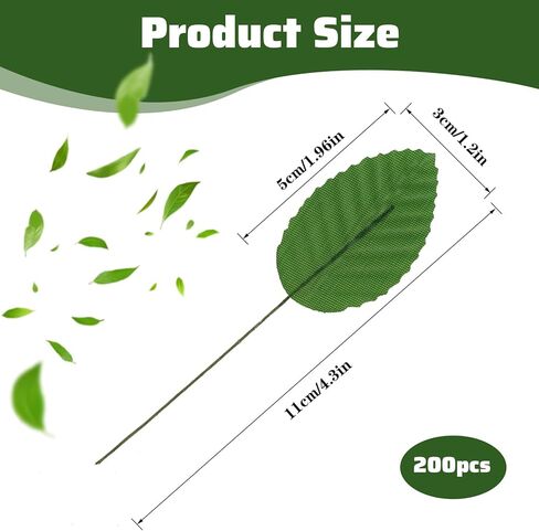 HekouJiub 200 Pcs Artificial Leaves Single Green Leaves for Decoration for Bouquets, Artificial Wreaths and Vine Decorations(Dark Green) in Saudi Arabia