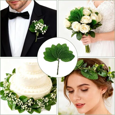 HekouJiub 200 Pcs Artificial Leaves Single Green Leaves for Decoration for Bouquets, Artificial Wreaths and Vine Decorations(Dark Green) in Saudi Arabia