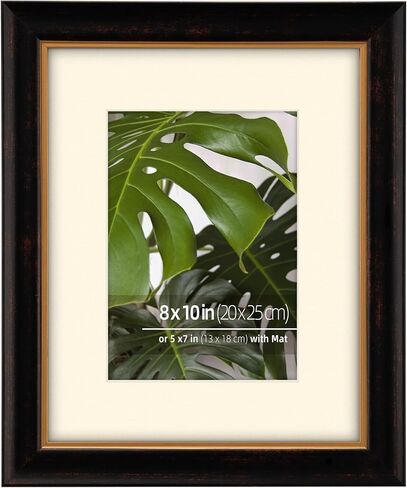 إطار صورة عتيق من Eitida مقاس 11 × 14 من الخشب البني والذهبي بلونين، حصيرة كريمية للصور مقاس 8 × 10، طباعة فنية، غطاء زجاجي حقيقي، جاهز للعرض على الحائط أو سطح الطاولة، الجزء الداخلي ذهبي in Kuwait