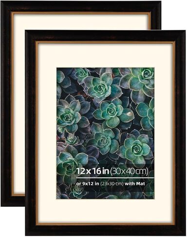إطار صورة عتيق من Eitida مقاس 11 × 14 من الخشب البني والذهبي بلونين، حصيرة كريمية للصور مقاس 8 × 10، طباعة فنية، غطاء زجاجي حقيقي، جاهز للعرض على الحائط أو سطح الطاولة، الجزء الداخلي ذهبي in Kuwait