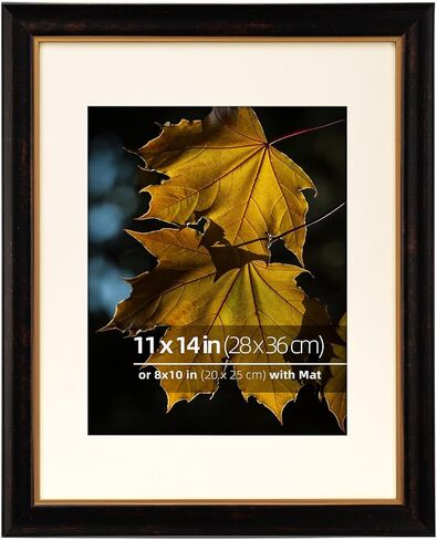 إطار صورة عتيق من Eitida مقاس 11 × 14 من الخشب البني والذهبي بلونين، حصيرة كريمية للصور مقاس 8 × 10، طباعة فنية، غطاء زجاجي حقيقي، جاهز للعرض على الحائط أو سطح الطاولة، الجزء الداخلي ذهبي in Kuwait