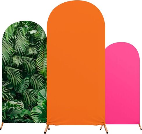 Tingjoo Set of 3 Hawaii Arch Backdrop Cover, 4ft, 5ft, 6ft Tropical Theme Birthday Party Decoration, Spandex Fitted Arch Stand Covers for Summer Beach Birthday Party (Rose Red, Orange,Hawaii) in Saudi Arabia
