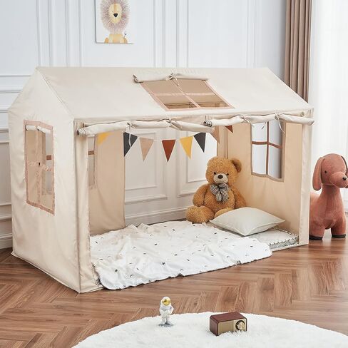 WANFASO Twin Bed Tent Indoor Bed Canopy Kids Tents for Girls Boys with 2 Doors, Breathable Private Space Floor Fort Bed Tents for Kids Sleeping Tent (Twin, Khaki) in Saudi Arabia