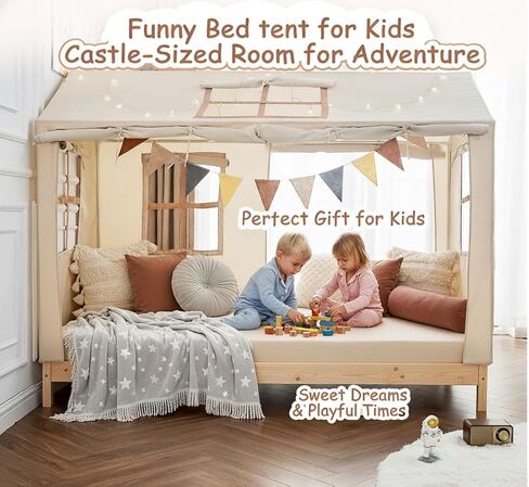 WANFASO Twin Bed Tent Indoor Bed Canopy Kids Tents for Girls Boys with 2 Doors, Breathable Private Space Floor Fort Bed Tents for Kids Sleeping Tent (Twin, Khaki) in Saudi Arabia