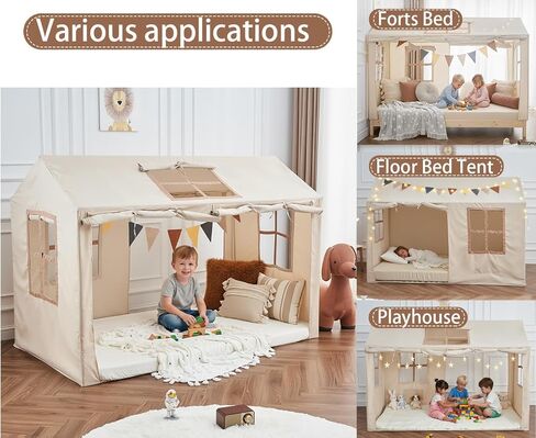 WANFASO Twin Bed Tent Indoor Bed Canopy Kids Tents for Girls Boys with 2 Doors, Breathable Private Space Floor Fort Bed Tents for Kids Sleeping Tent (Twin, Khaki) in Saudi Arabia