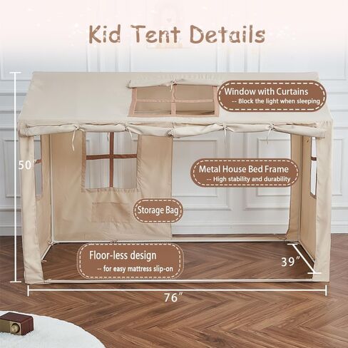 WANFASO Twin Bed Tent Indoor Bed Canopy Kids Tents for Girls Boys with 2 Doors, Breathable Private Space Floor Fort Bed Tents for Kids Sleeping Tent (Twin, Khaki) in Saudi Arabia