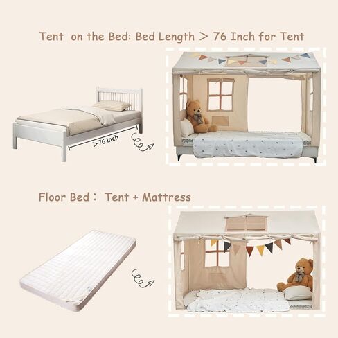 WANFASO Twin Bed Tent Indoor Bed Canopy Kids Tents for Girls Boys with 2 Doors, Breathable Private Space Floor Fort Bed Tents for Kids Sleeping Tent (Twin, Khaki) in Saudi Arabia