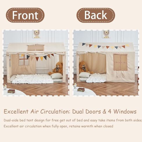 WANFASO Twin Bed Tent Indoor Bed Canopy Kids Tents for Girls Boys with 2 Doors, Breathable Private Space Floor Fort Bed Tents for Kids Sleeping Tent (Twin, Khaki) in Saudi Arabia
