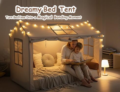 WANFASO Twin Bed Tent Indoor Bed Canopy Kids Tents for Girls Boys with 2 Doors, Breathable Private Space Floor Fort Bed Tents for Kids Sleeping Tent (Twin, Khaki) in Saudi Arabia
