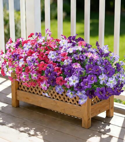 Artificial Flowers for Outdoors Decoration, 20 Bundles Purple Faux Morning Glory with Eucalyptus Look Real UV Resistant Fake Plants Silk Flowers for Outside Yard Gardens Porch Patio Planter Home Urn in Saudi Arabia